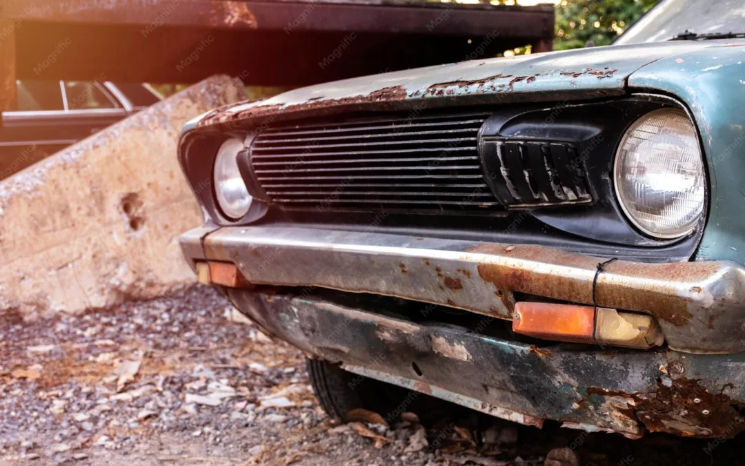 salvage title car parked in car scrap yard in toronto